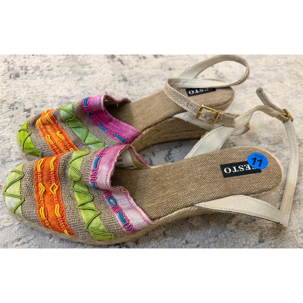 Sesto Meucci Women 11 Espadrille Wedge Sandals Spain Boho Colorful Embroidered